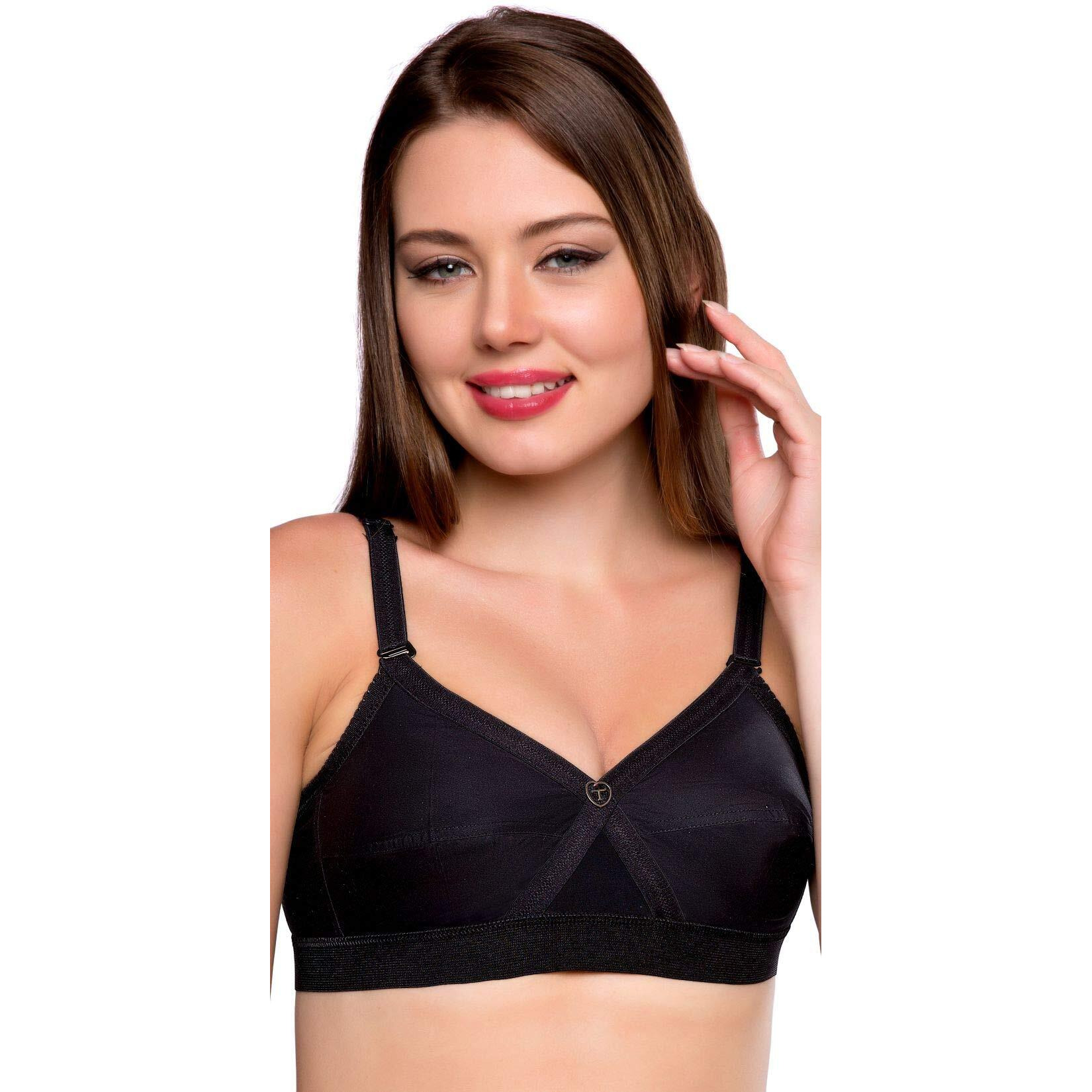 Trylo Women's Non-Wired Bra (Krutika Plain_Black_42F)
