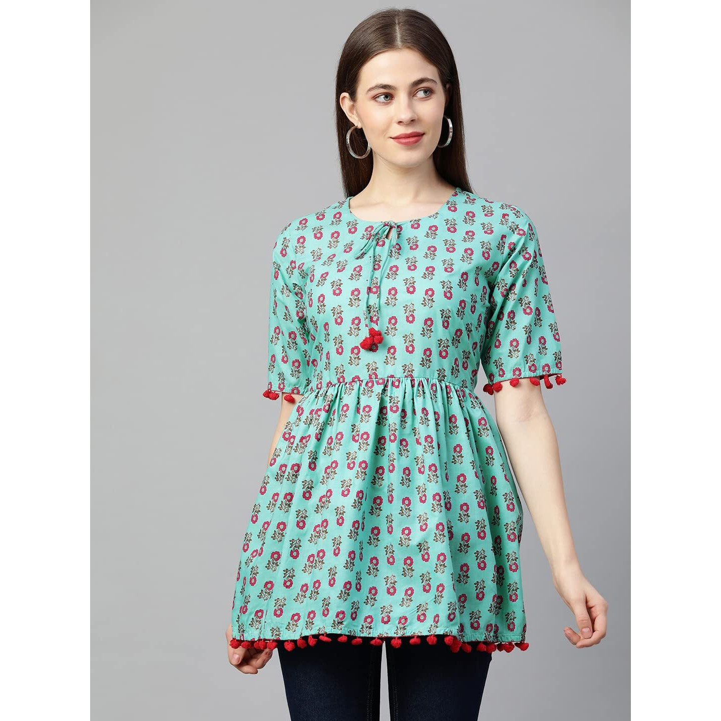 Gosriki Women's Cotton Regular Top (Tp-Cot-10170-Green_Xl-Go_Green_X-Large)