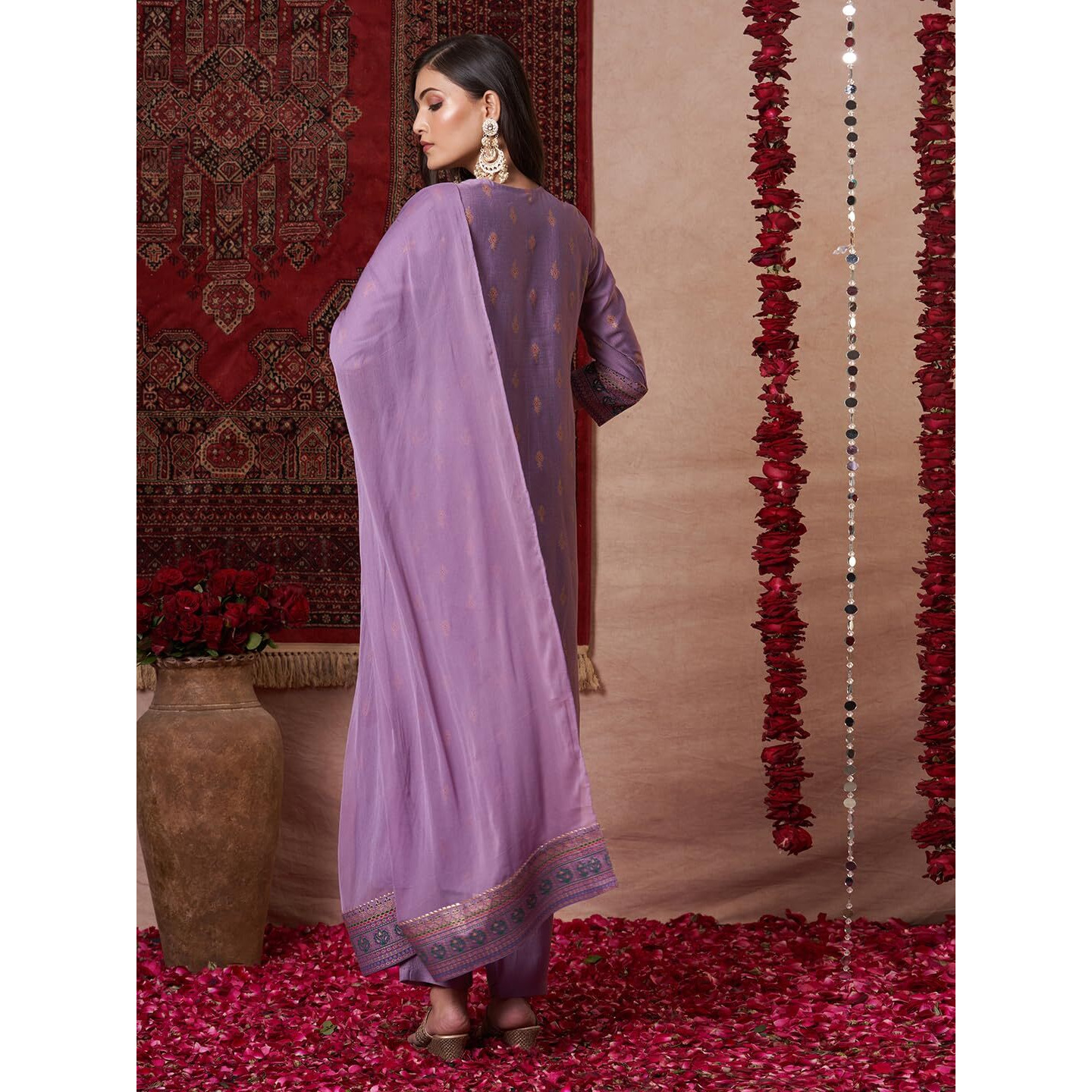 Gosriki Women's Rayon Blend Printed Straight Kurta With Pant & Dupatta (Toxic Purple-Gs_Xxl_Purple_Xx-Large)