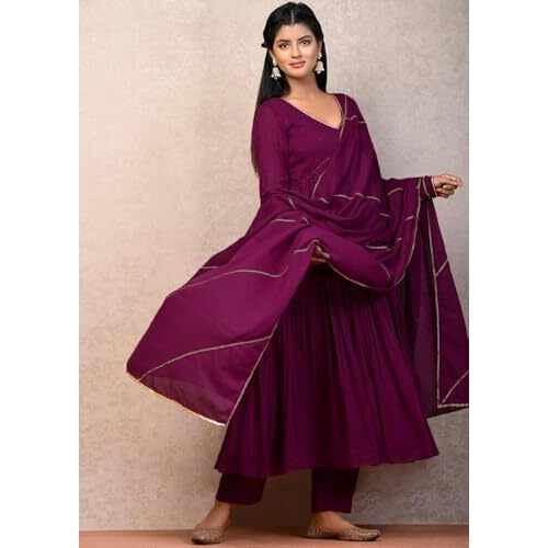 Gosriki Women's Rayon Viscose Yoke Anarkali Kurta With Pant & Dupatta (Suruchi Wine-Vks01-Gs_S_Wine_Small)
