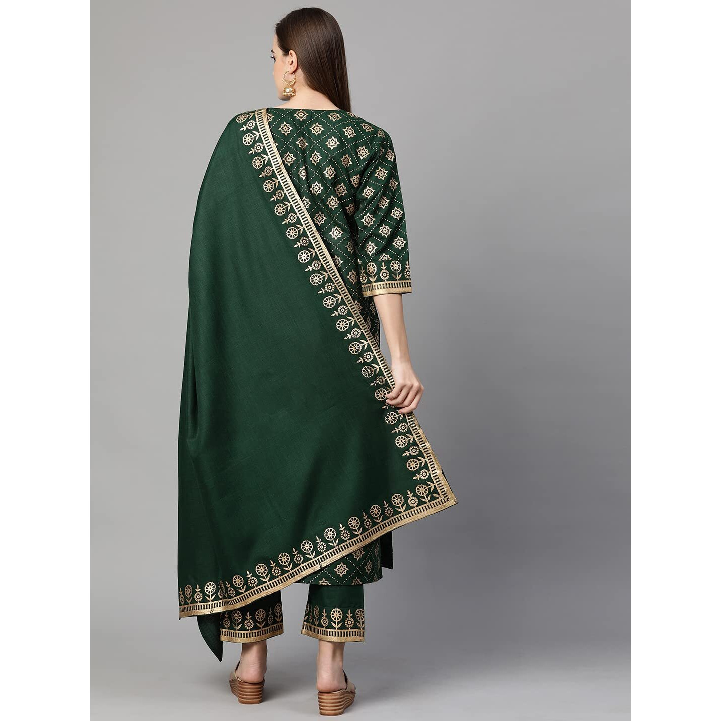 Gosriki Women's Cotton Straight Kurta With Pant & Dupatta (Kptd-Cot-10079-Green_S-Go_Green_Small)