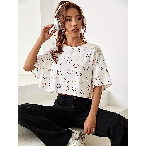 Toplot Women's Casual Printed Crop Top With Half Sleeve Pack Of 2 (Combo-5098-Sml-Sml-Xl)