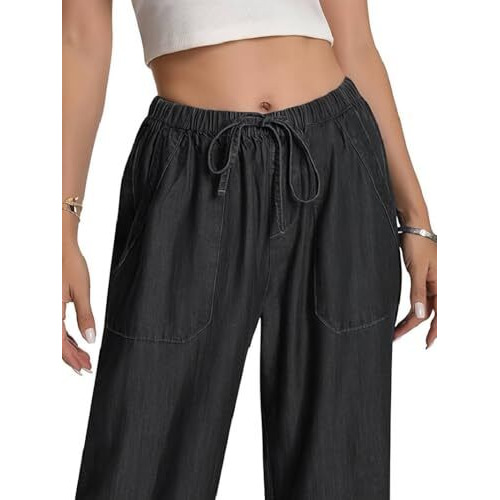 Toplot Women's Wide-Leg Drawstring Jeans Pants (Wide-Leg-Jeans-5251-Black-28)
