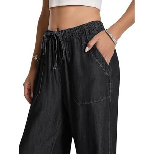 Toplot Women's Wide-Leg Drawstring Jeans Pants (Wide-Leg-Jeans-5251-Black-28)