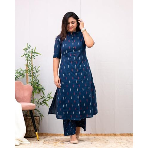 Gosriki Women's Rayon Viscose A-Line Printed Kurta With Pant (Vibha Blue-Gs_S_Blue_Small)