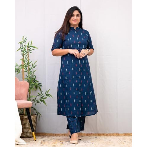 Gosriki Women's Rayon Viscose A-Line Printed Kurta With Pant (Vibha Blue-Gs_S_Blue_Small)