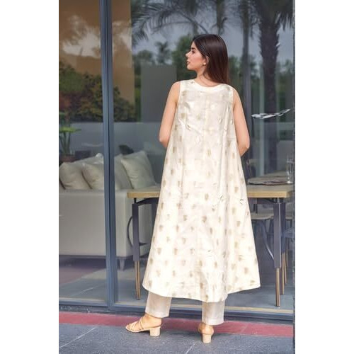 Gosriki Women's Rayon Viscose Printed A-Line Kurta With Pant (Balari Cream-Vks01-Gs_L_Cream_Large)