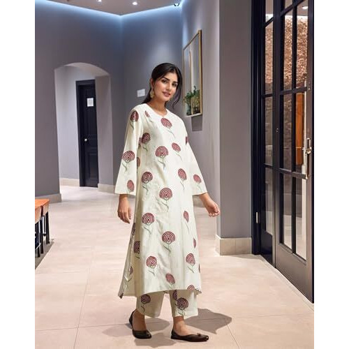 Gosriki Women's Rayon Viscose Printed Straight Kurta With Pant (Janya Maroon-Gs_M_Maroon_Medium)