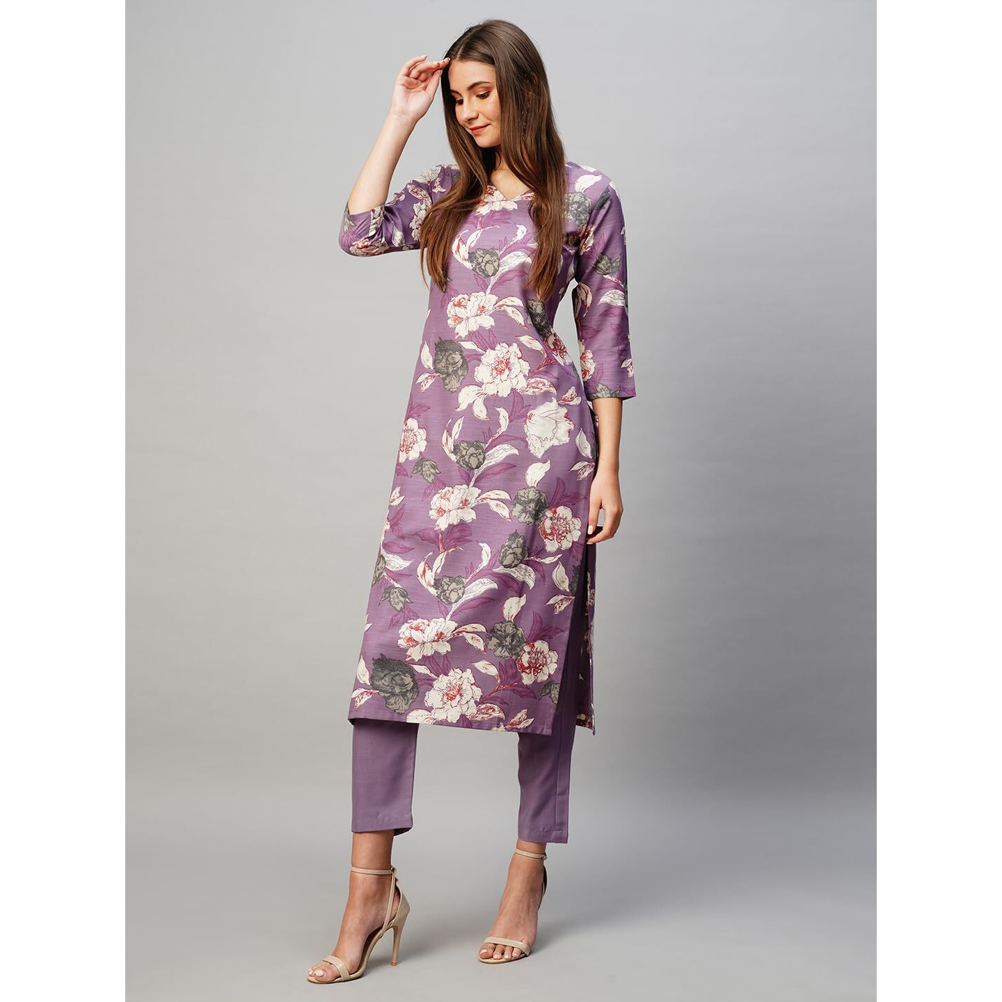 Gosriki Women's Rayon Straight Printed Kurta With Pant Set (Dhun-Purple-Ksv-Gs_Xl_Purple_X-Large)