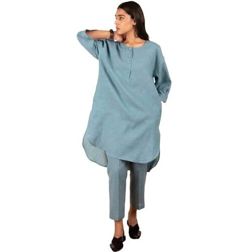 Gosriki Women's Rayon Blend Straight Solid Kurta With Pant (Nanital Blue-Gs_S_Blue_Small)