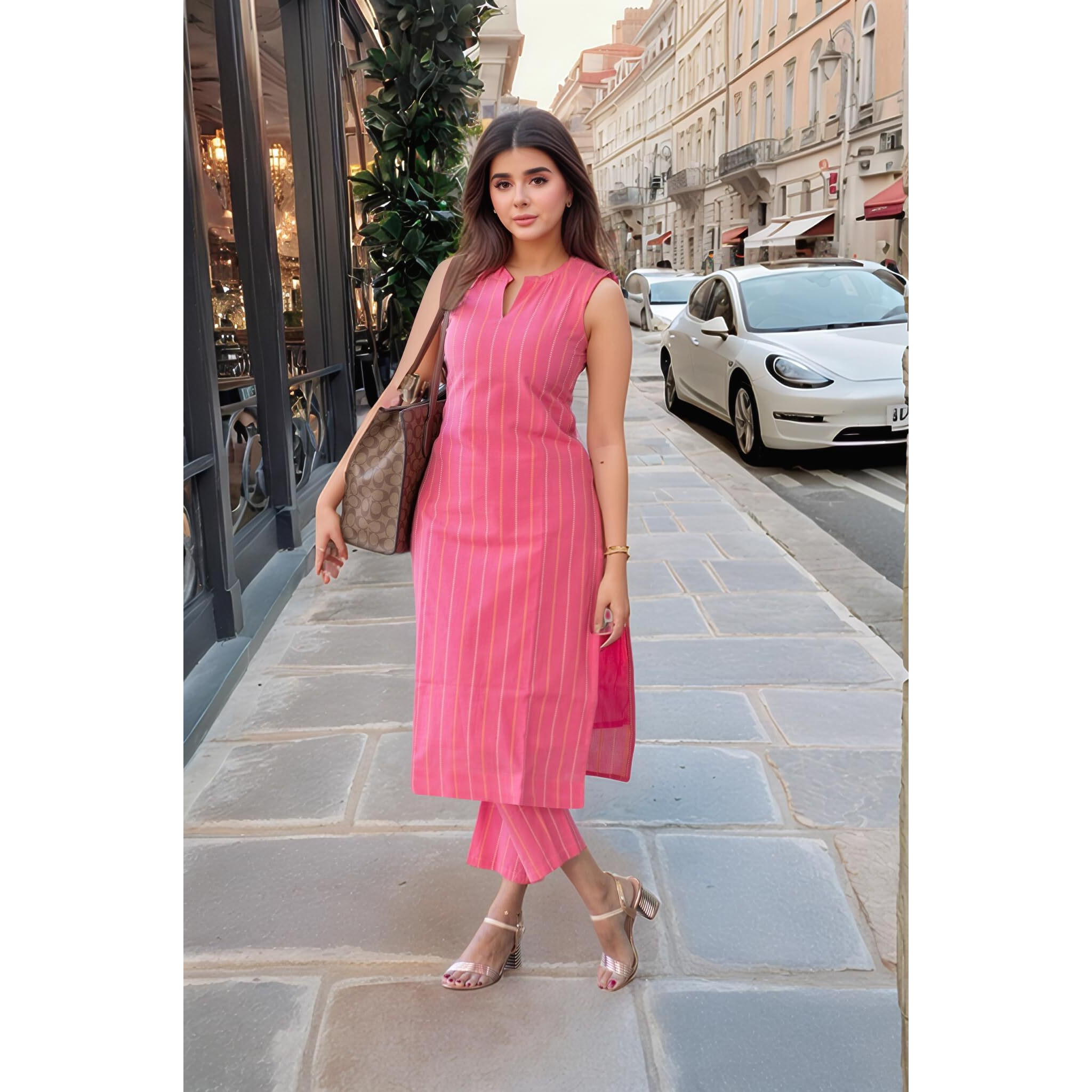 Gosriki Women's Rayon Viscose Printed Straight Kurta With Pant (Manada Pink-Vks01-Gs_M_Pink_Medium)