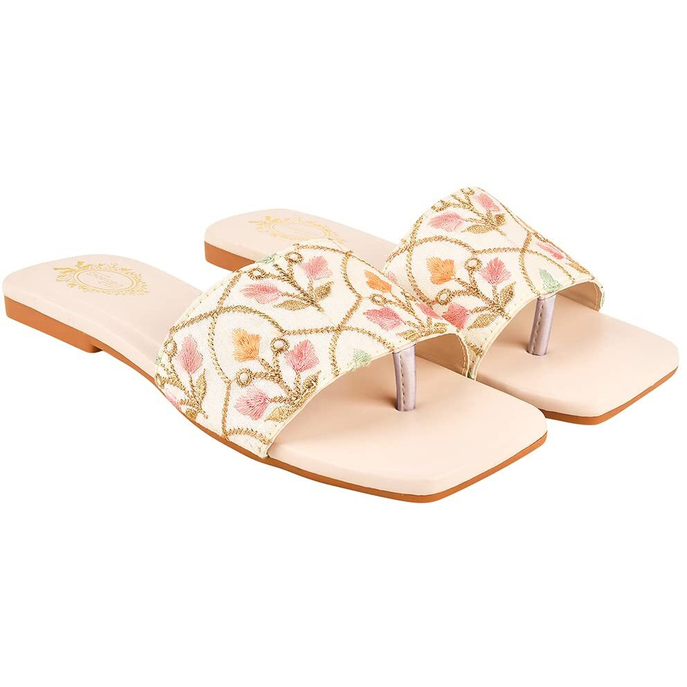 Shoetopia Girls Slp-1 Cream Flat Sandal - 5 Uk (Girls-Slp-1-Cream)