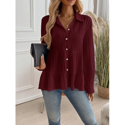 Toplot Tops For Women || Button-Up Tunic || Women Shirt (Sugar-Shirt-5247-Maroon-L)