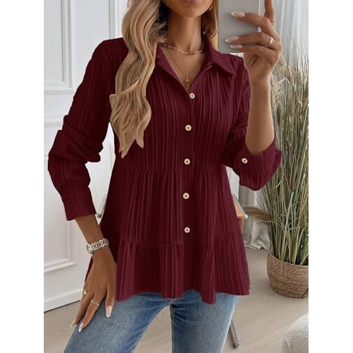 Toplot Tops For Women || Button-Up Tunic || Women Shirt (Sugar-Shirt-5247-Maroon-L)