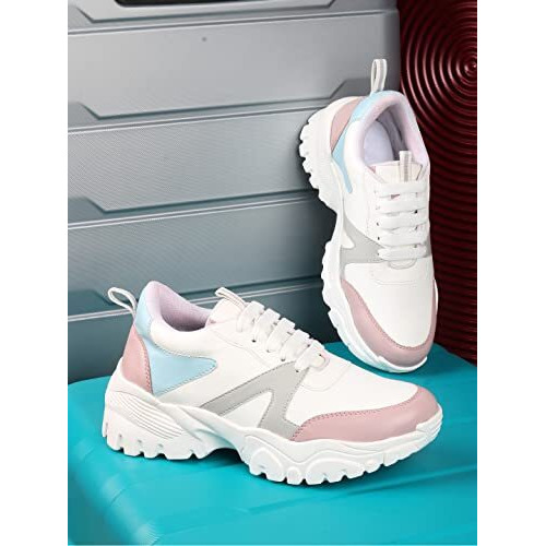Shoetopia Women's Casual Walking White Sneakers || Comfortable Lightweight Lace Comfy Travel & College Eu40