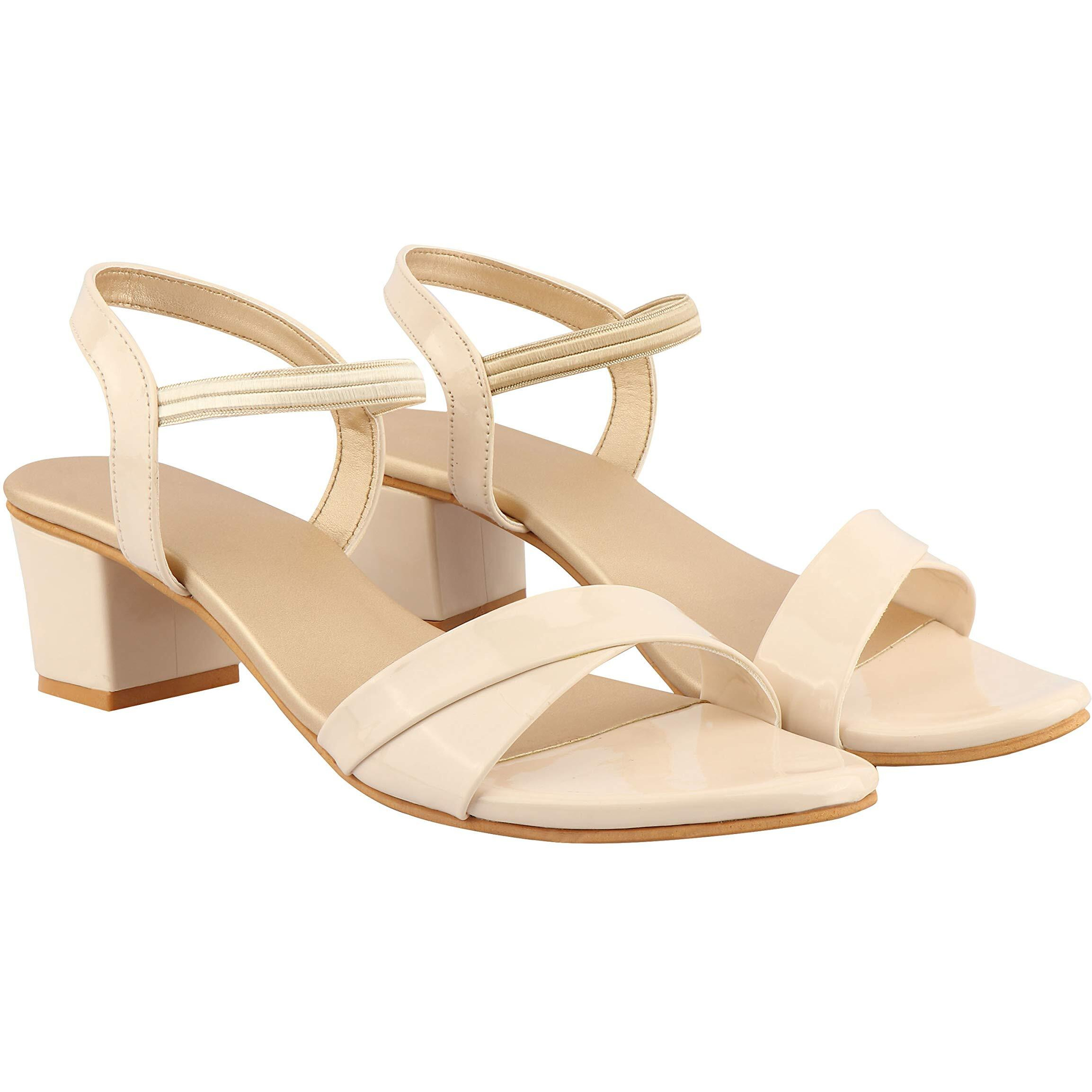 Shoetopia Womens Heel-1700 Cream Heeled Sandal-Eu38