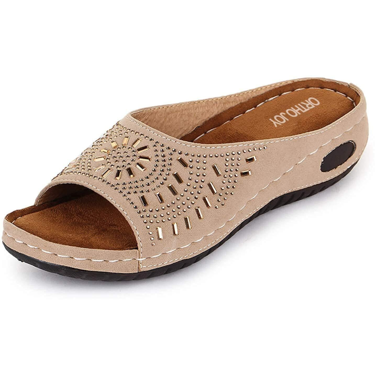 Ortho Joy Women's Beige Faux Leather Slipper - 8 Uk