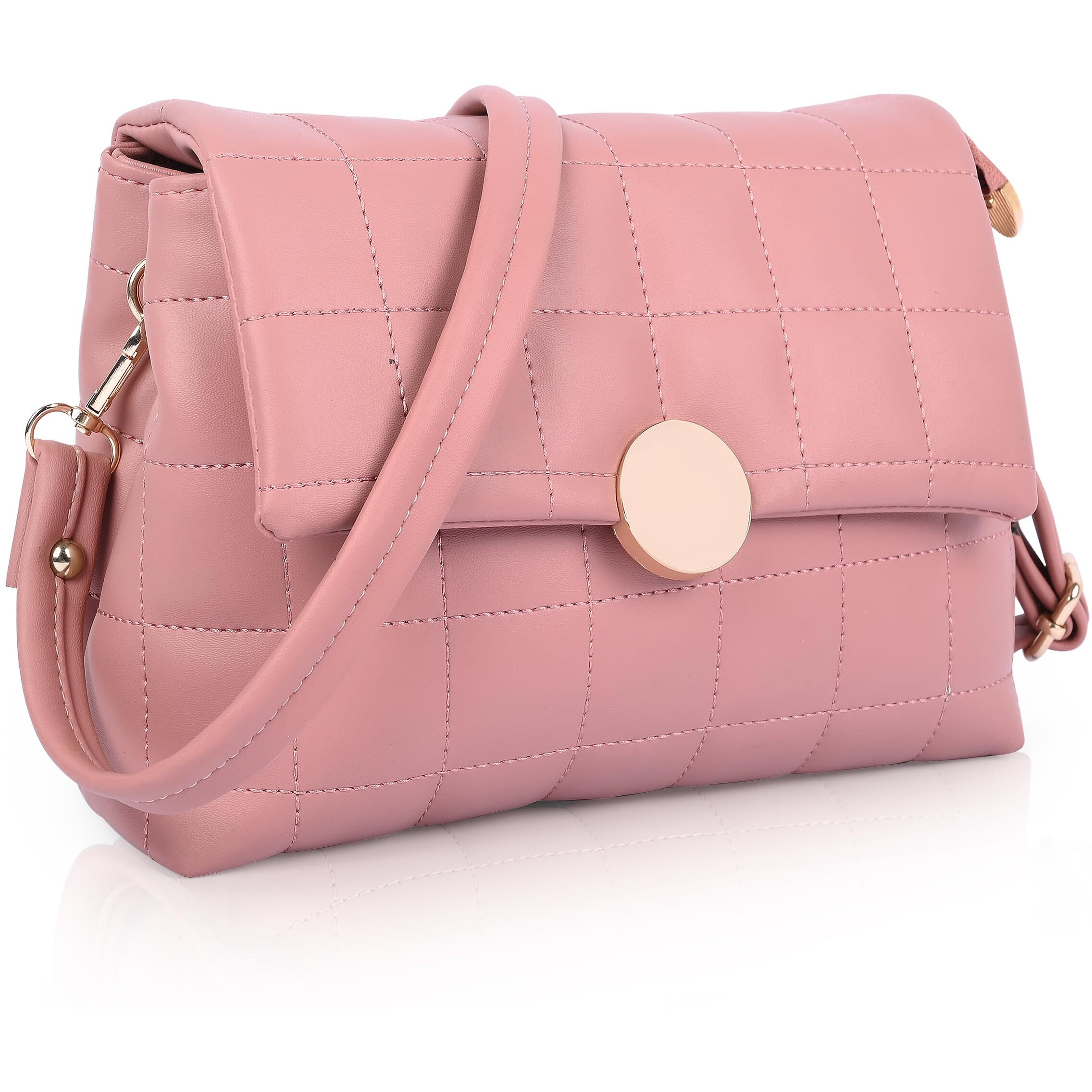 Adisa Women's Girls Quilted Cross Body Sling Bag With Height Adjustable Belt (Sl5144) (Pink)