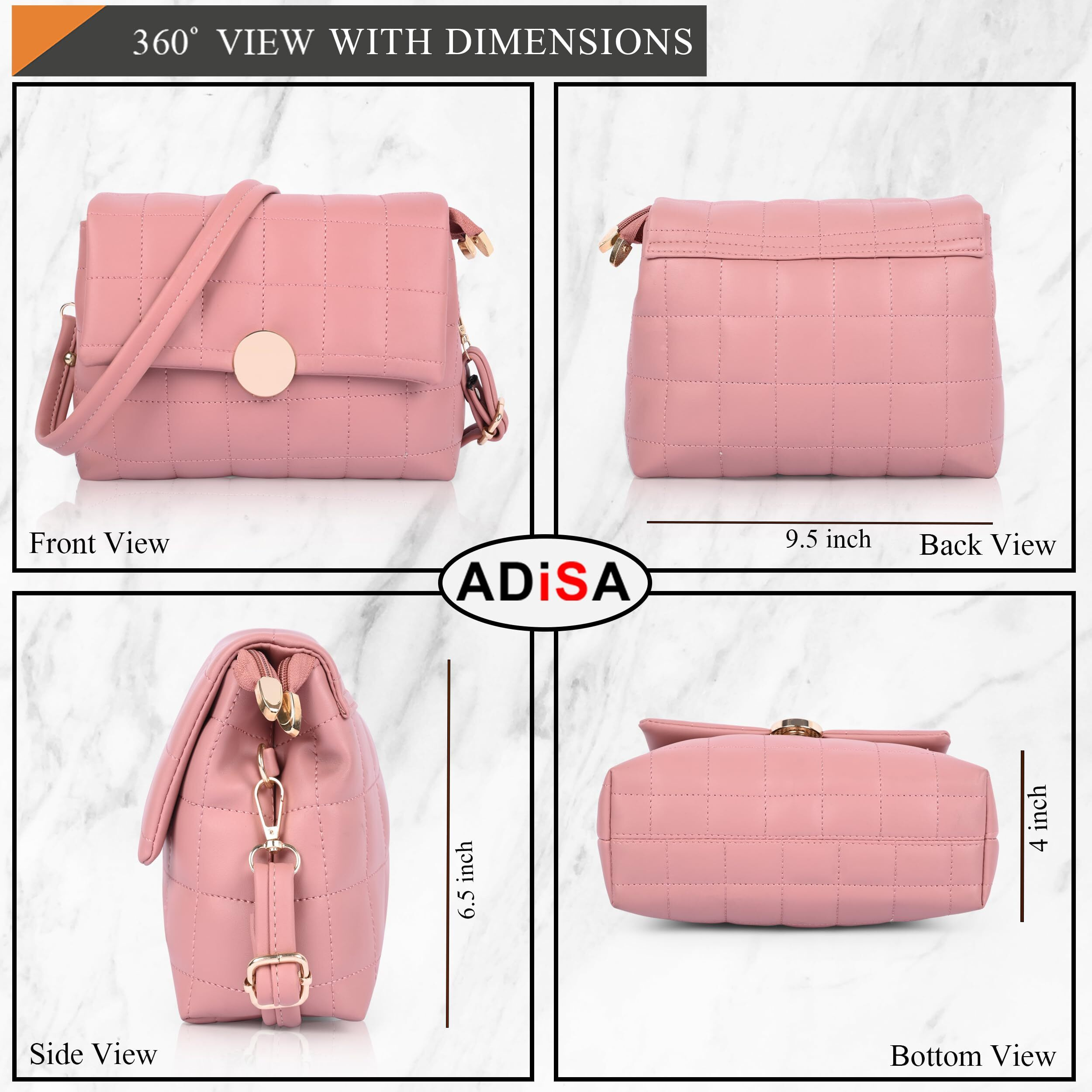 Adisa Women's Girls Quilted Cross Body Sling Bag With Height Adjustable Belt (Sl5144) (Pink)