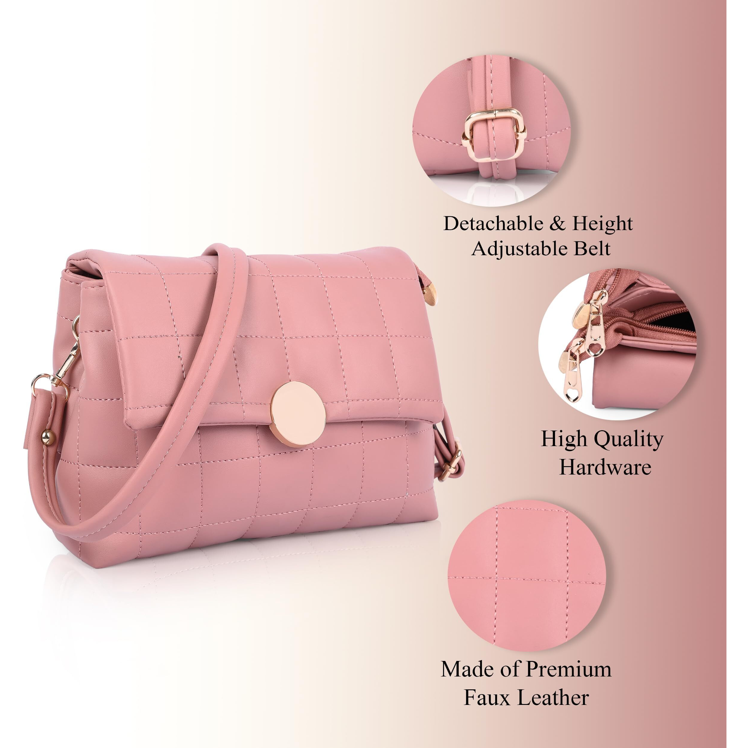 Adisa Women's Girls Quilted Cross Body Sling Bag With Height Adjustable Belt (Sl5144) (Pink)