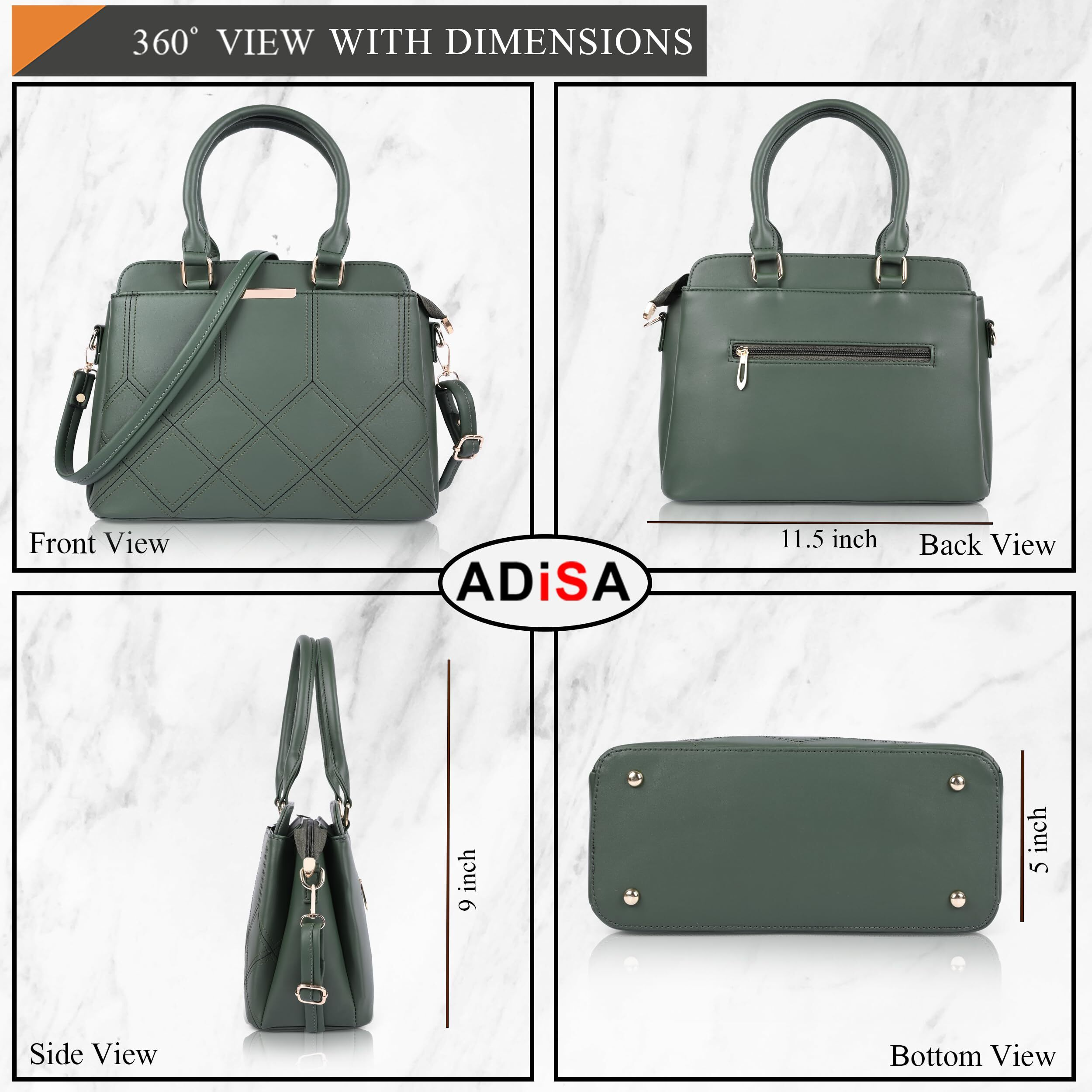Adisa Embroidered Handbag Shoulder Bag For Women And Girls With Detachable Sling Belt (Ad4080-D.Grn)