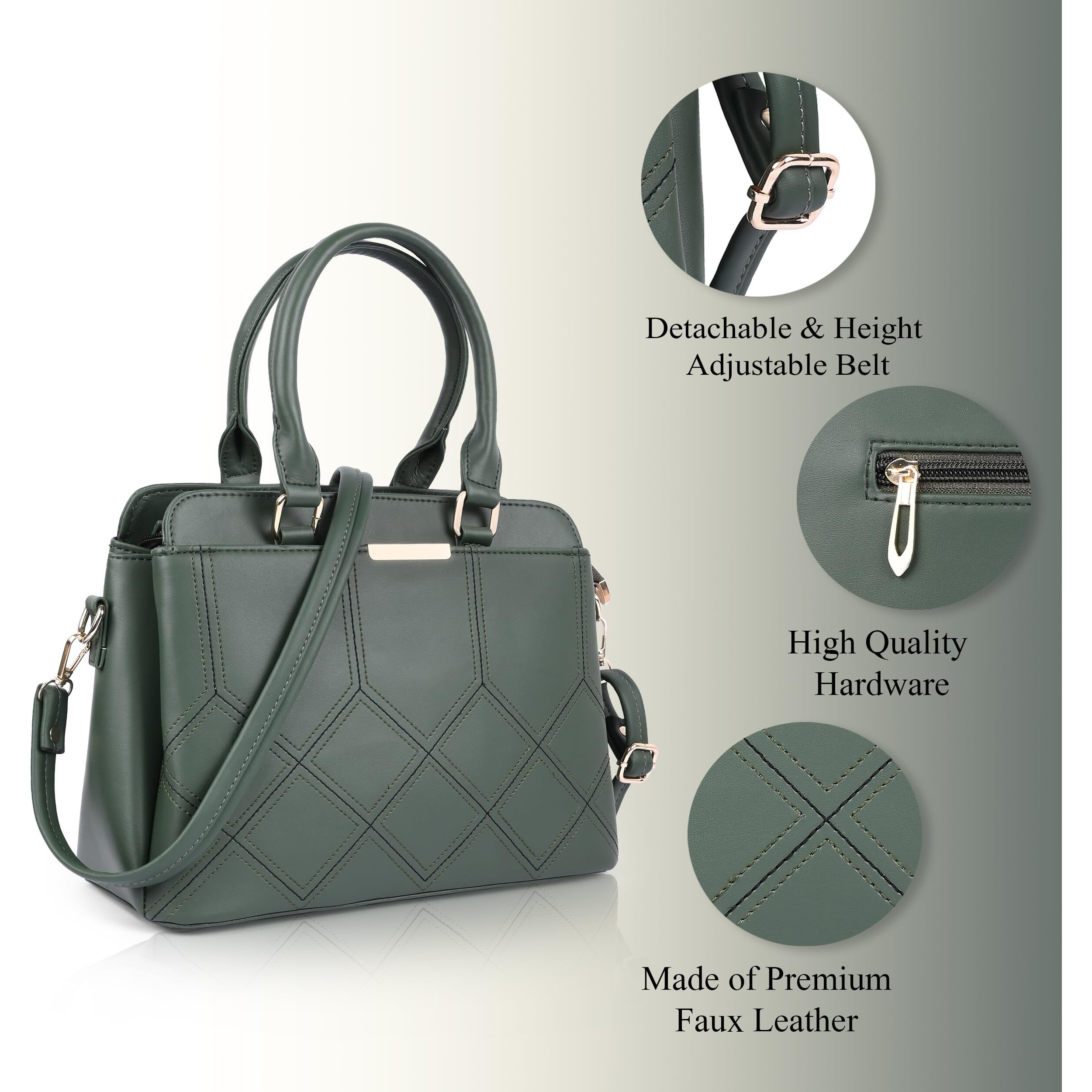 Adisa Embroidered Handbag Shoulder Bag For Women And Girls With Detachable Sling Belt (Ad4080-D.Grn)