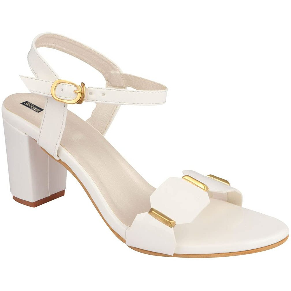 Shoetopia Womens/Girls White Backstrap Solid Block Heels-Eu39