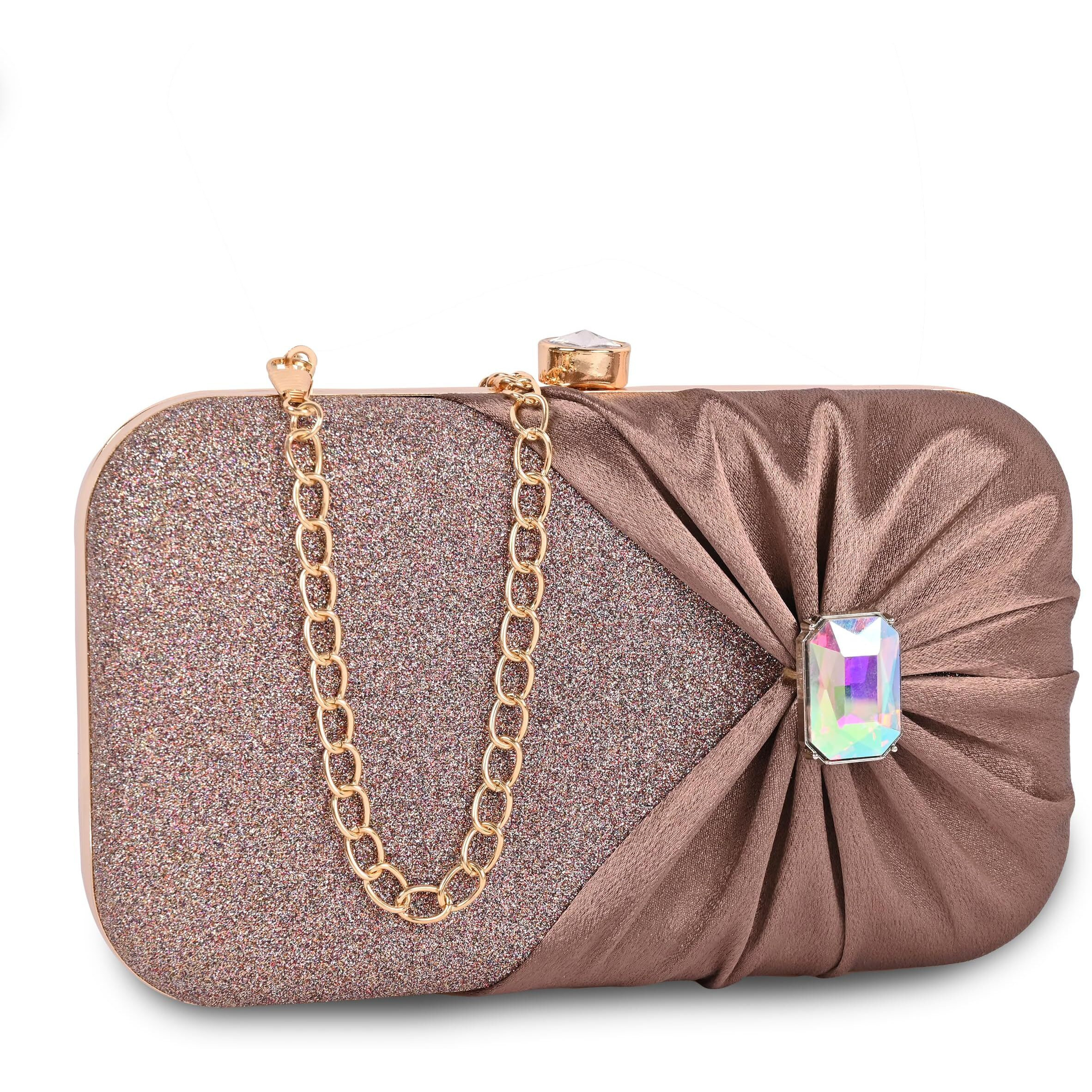 Adisa Studded Formal Party Clutch With Gold Chain For Women And Girls (Cl107-Cop)