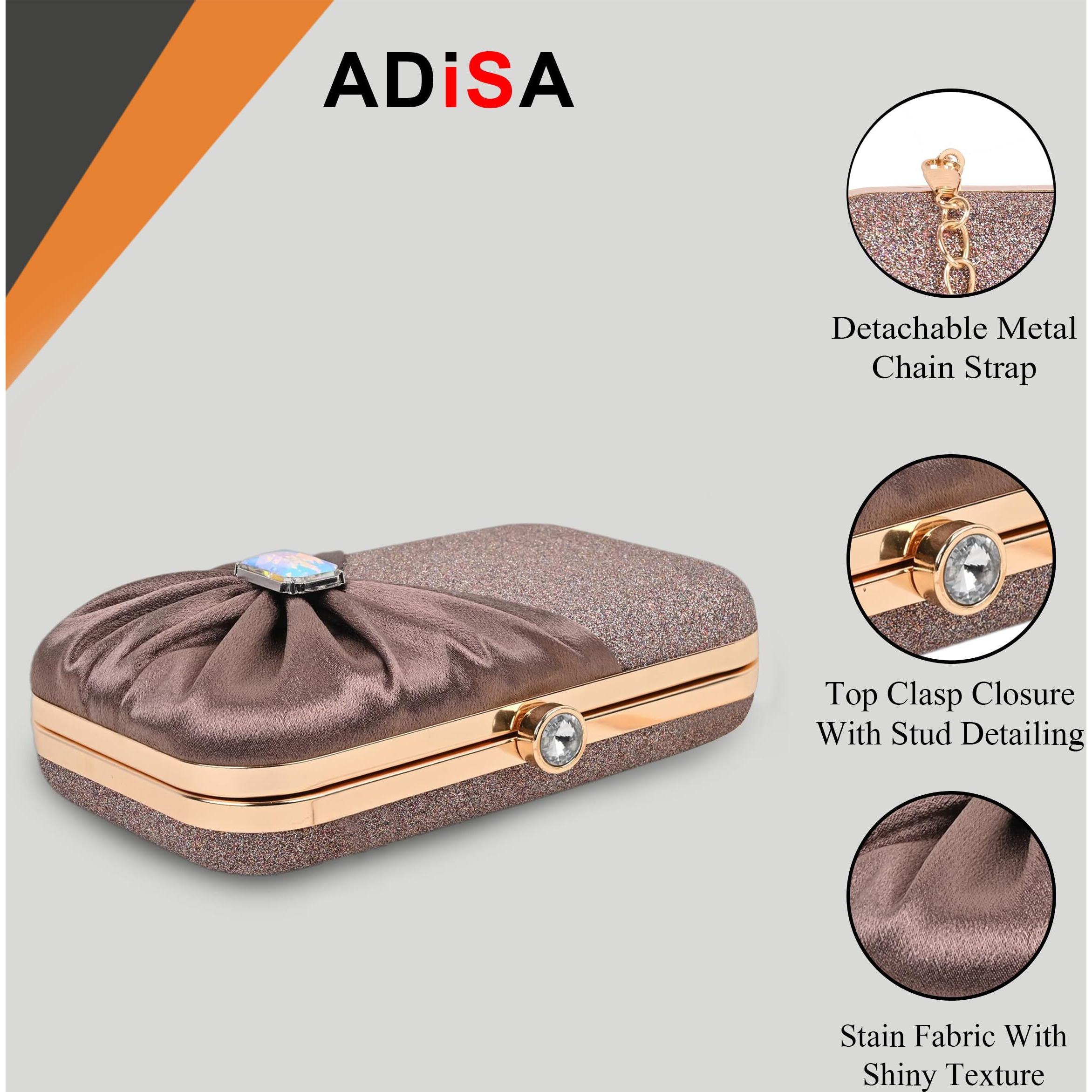 Adisa Studded Formal Party Clutch With Gold Chain For Women And Girls (Cl107-Cop)