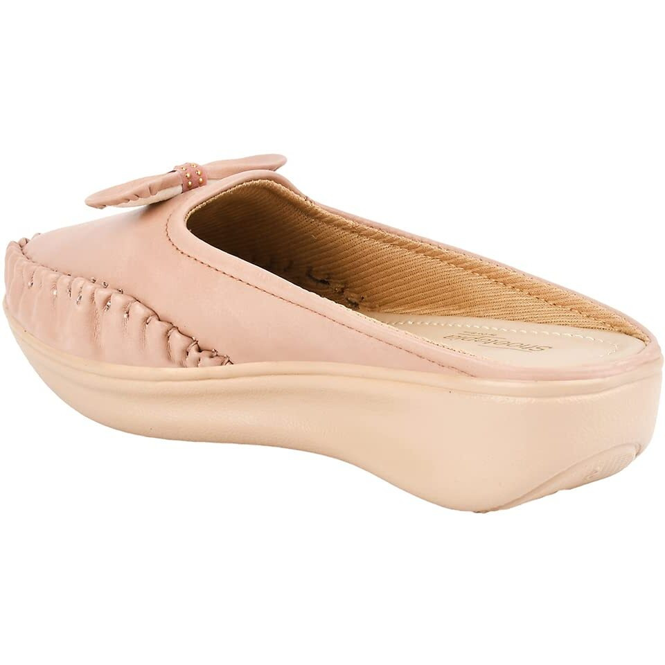 Shoetopia Upper Bow Detailed Peach Slip-On Loafers For Women & Girls /Uk7