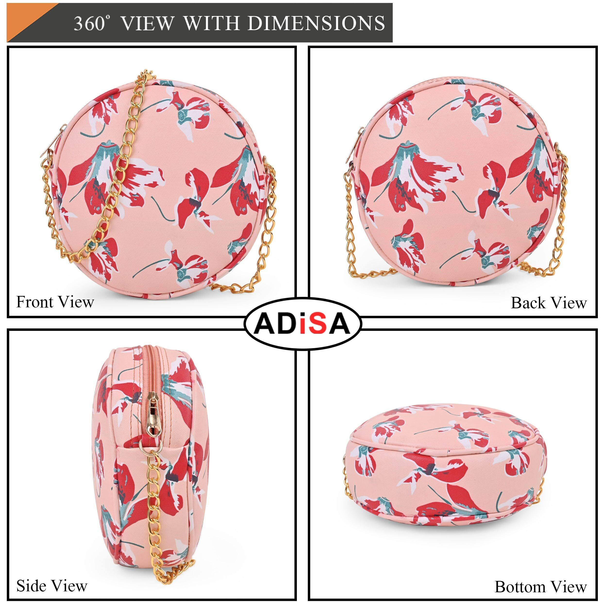 Adisa Women Girls Floral Print Round Sling Bag (Pink-Red)