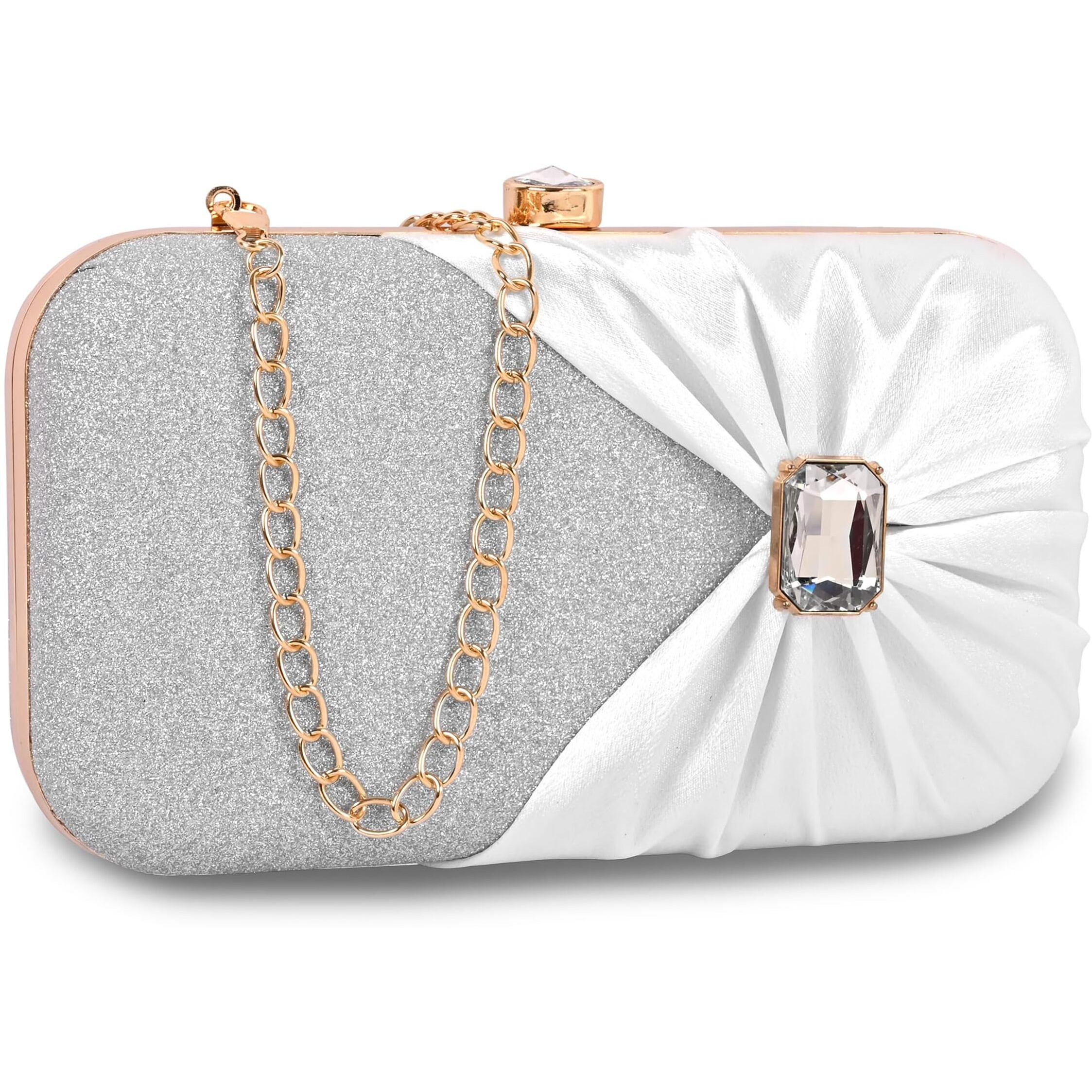 Adisa Studded Formal Party Clutch With Gold Chain For Women And Girls (Cl107-Sil)