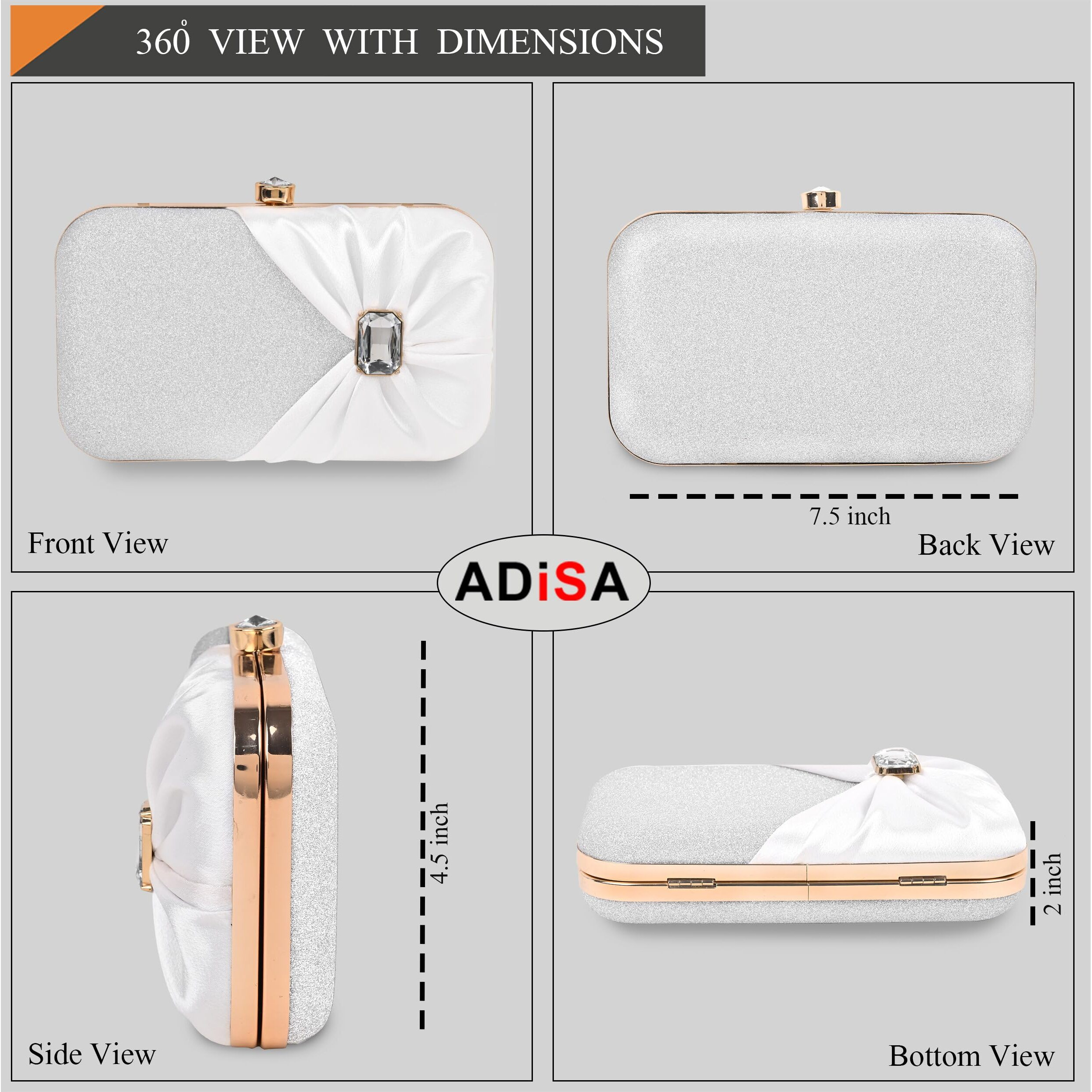 Adisa Studded Formal Party Clutch With Gold Chain For Women And Girls (Cl107-Sil)