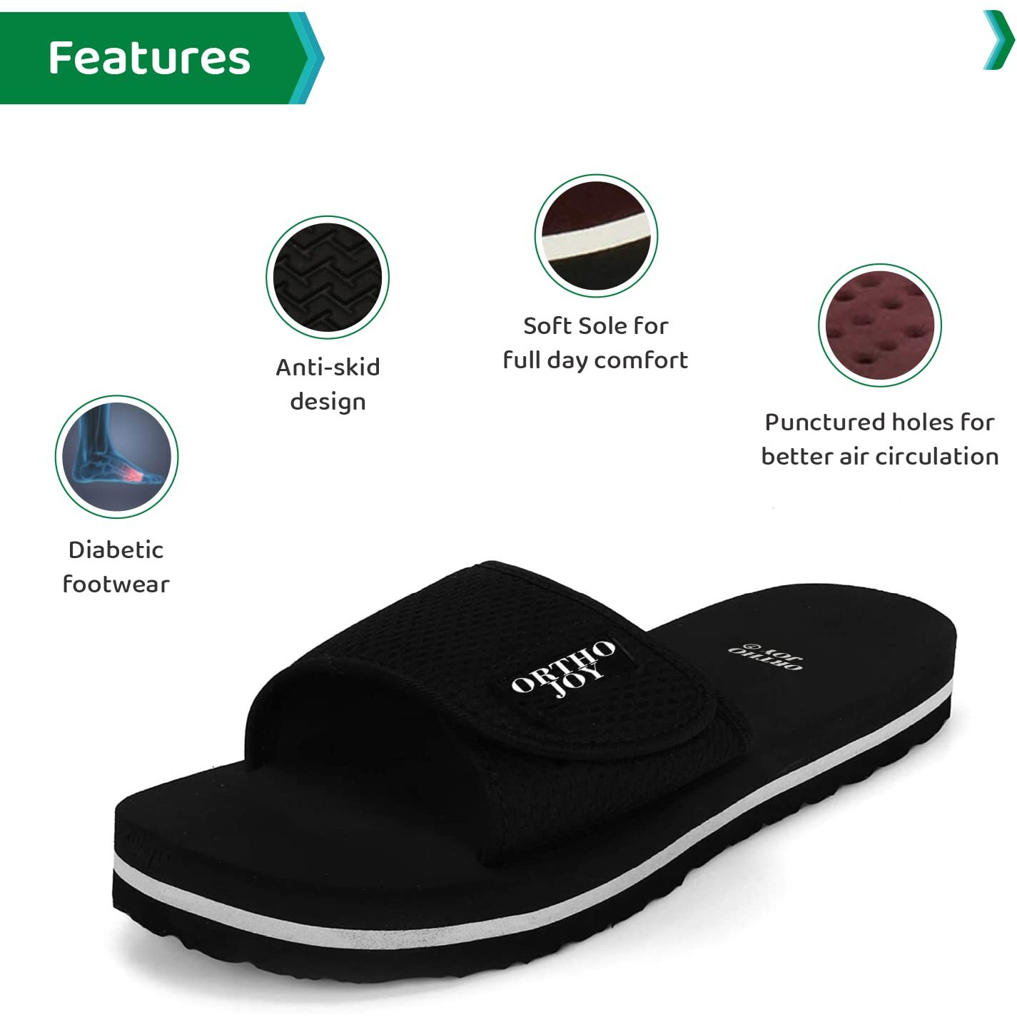 Ortho Joy Extra Soft Doctor Ortho Slippers For Men/Flip-Flops - Orth_Msp03_Blk_06