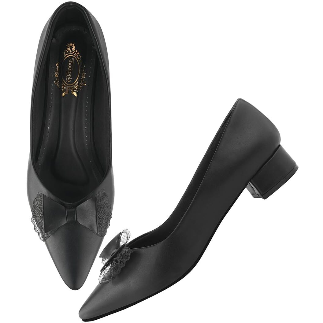 Shoetopia Pointed Toe Bow Detailed Black Bellies For Women & Girls Eu39