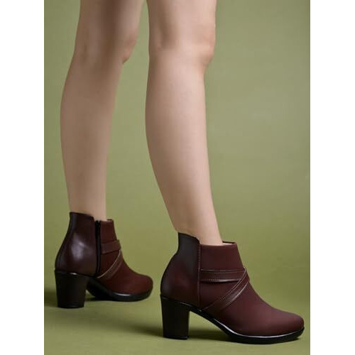 Shoetopai Women's Brown Ankle Boots  Block Heel Booties With Cross Strap Detail | Elegant Party & Office Wear Heeled Shoes Eu38