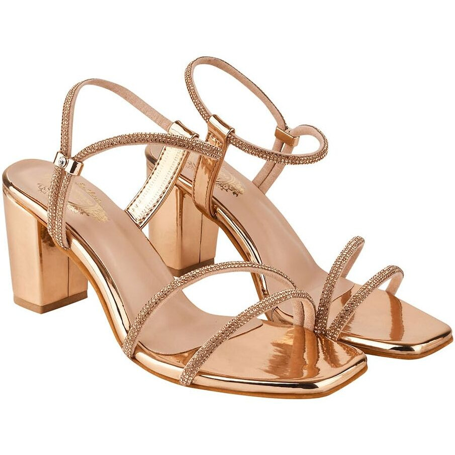 Shoetopia Stylish Strappy Block Rose Gold Heels For Women  Open Toe Ankle Strap Sandals, Perfect For Parties, Weddings & Night Out Comfortable & Stylish Eu37