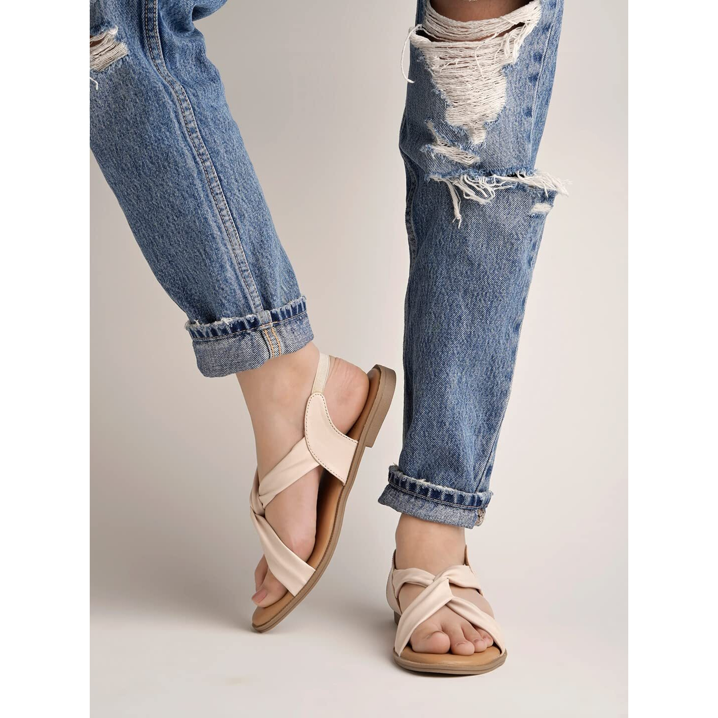 Shoetopia Cross Strap Cream Flat Sandals For Women & Girls /Uk5