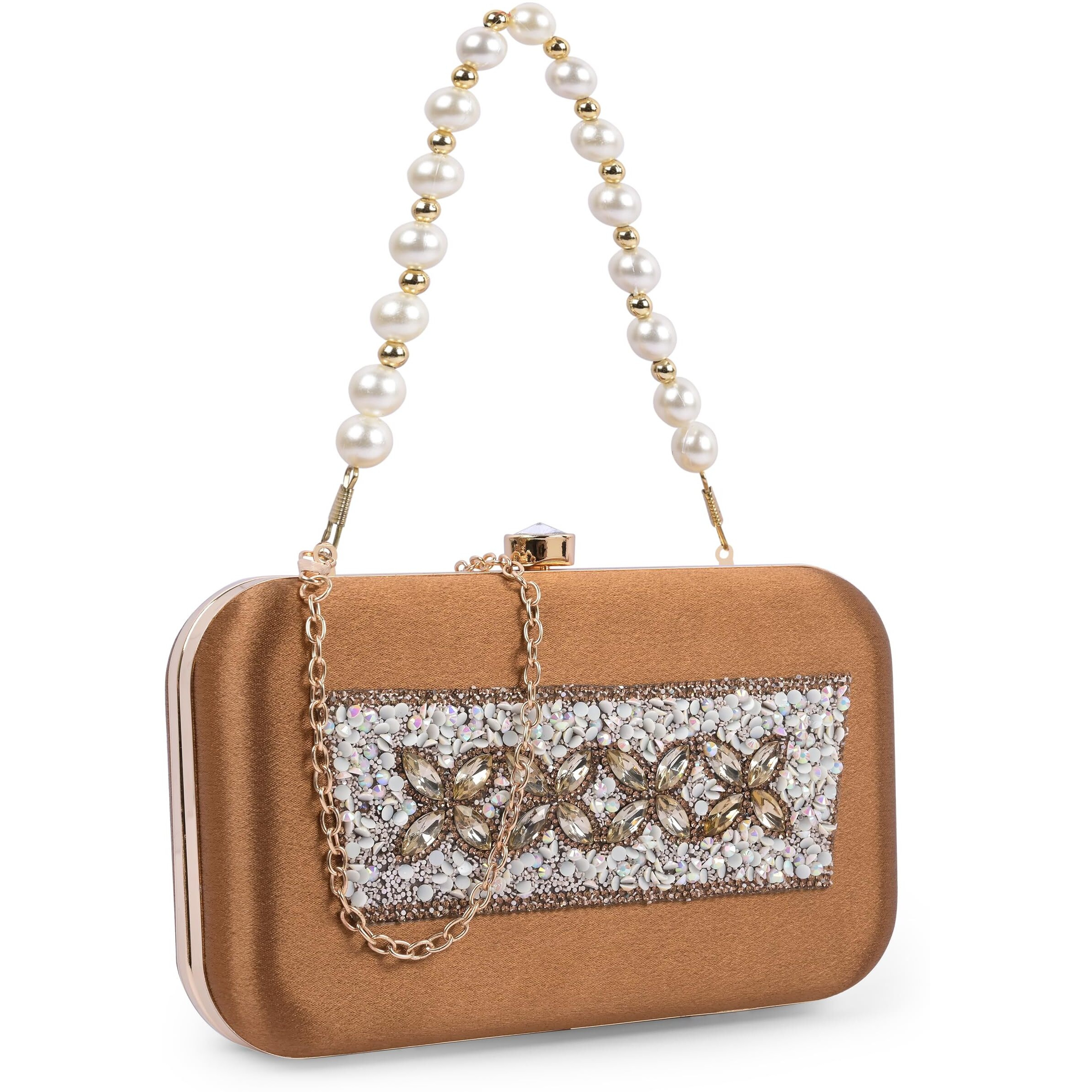 Adisa Beaded Formal Party Clutch With Gold Chain For Women And Girls (Cl108-Cop)