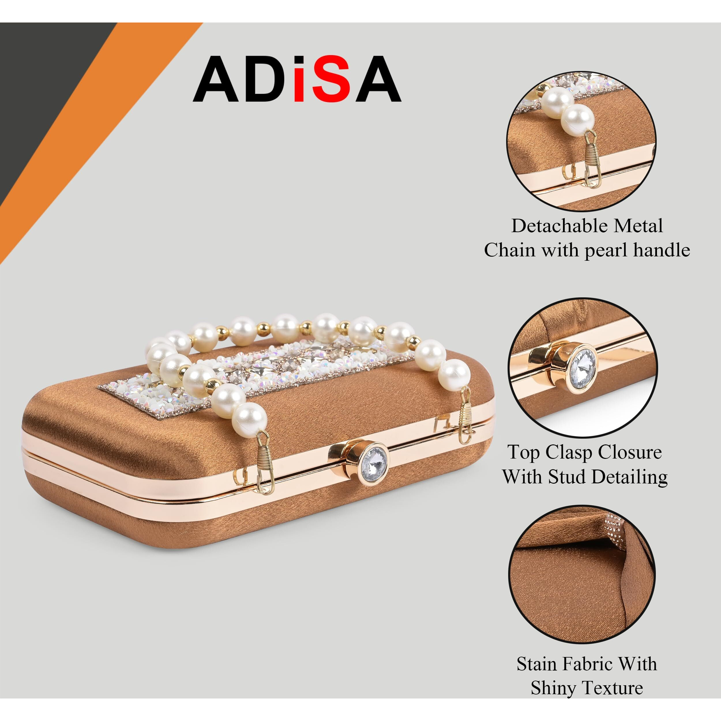 Adisa Beaded Formal Party Clutch With Gold Chain For Women And Girls (Cl108-Cop)