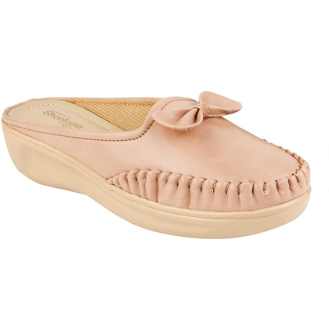 Shoetopia Upper Bow Detailed Peach Slip-On Loafers For Women & Girls /Uk8