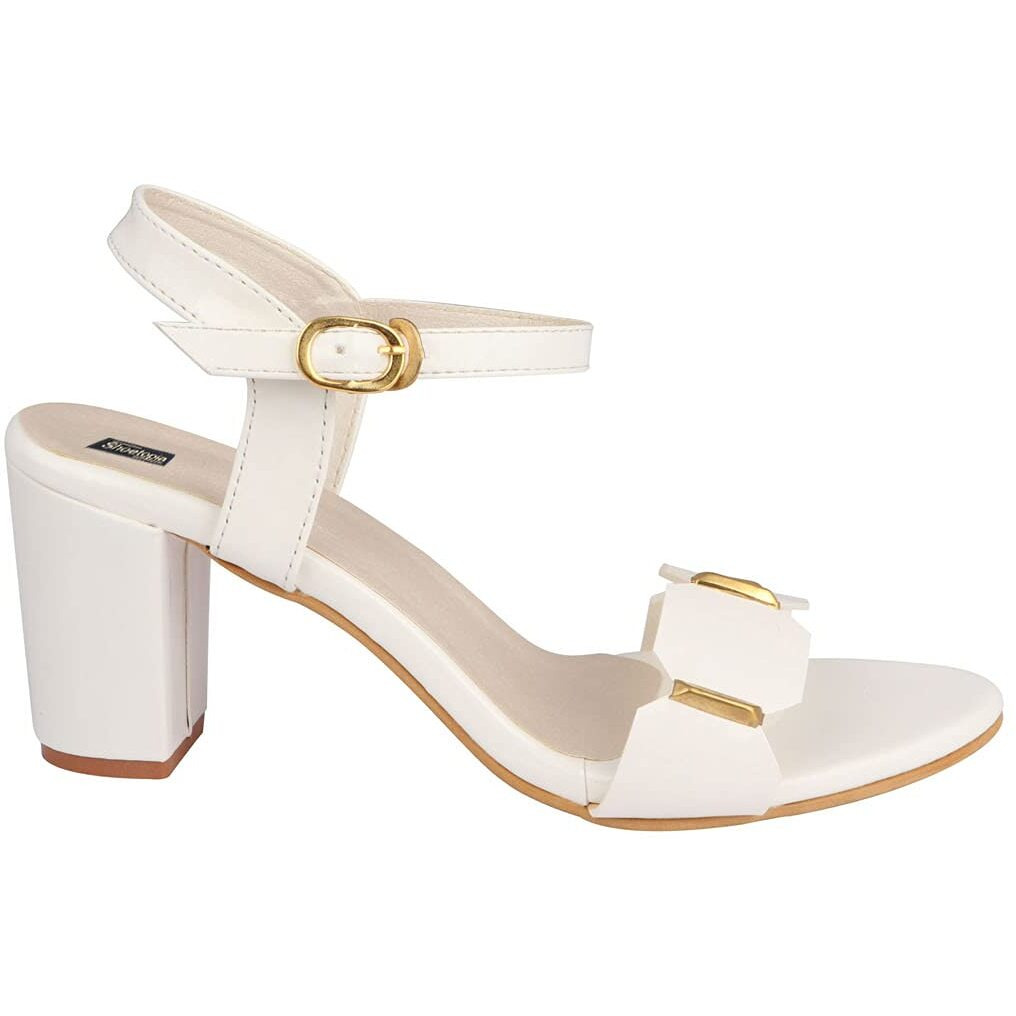Shoetopia Womens/Girls White Backstrap Solid Block Heels-Eu41