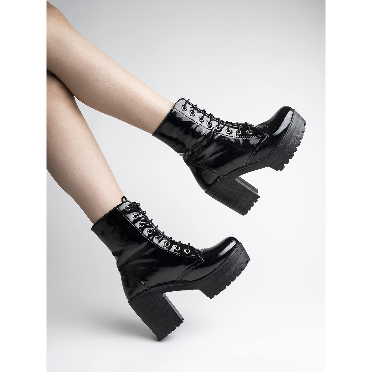 Shoetopia Women & Girls Lace Up Block Heeled Western Boots/Boot-07/Black/Uk4-Eu37