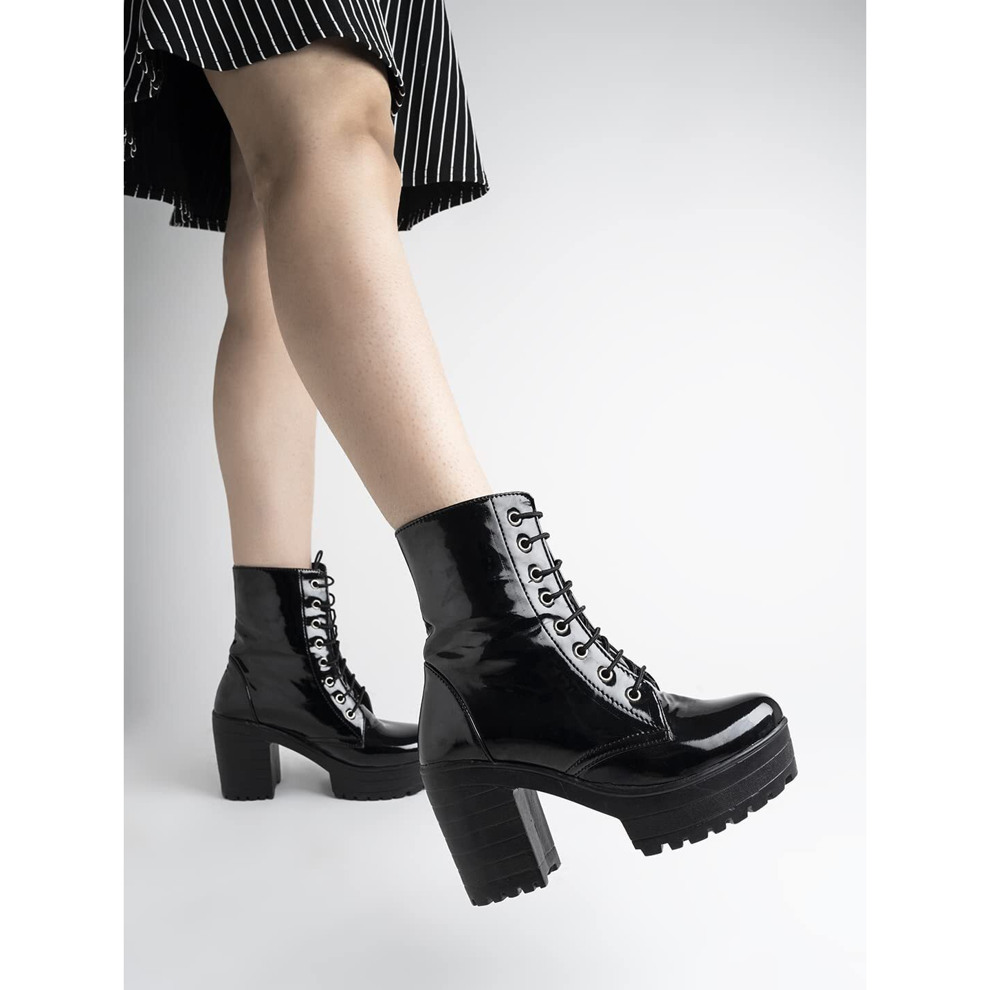 Shoetopia Women & Girls Lace Up Block Heeled Western Boots/Boot-07/Black/Uk4-Eu37