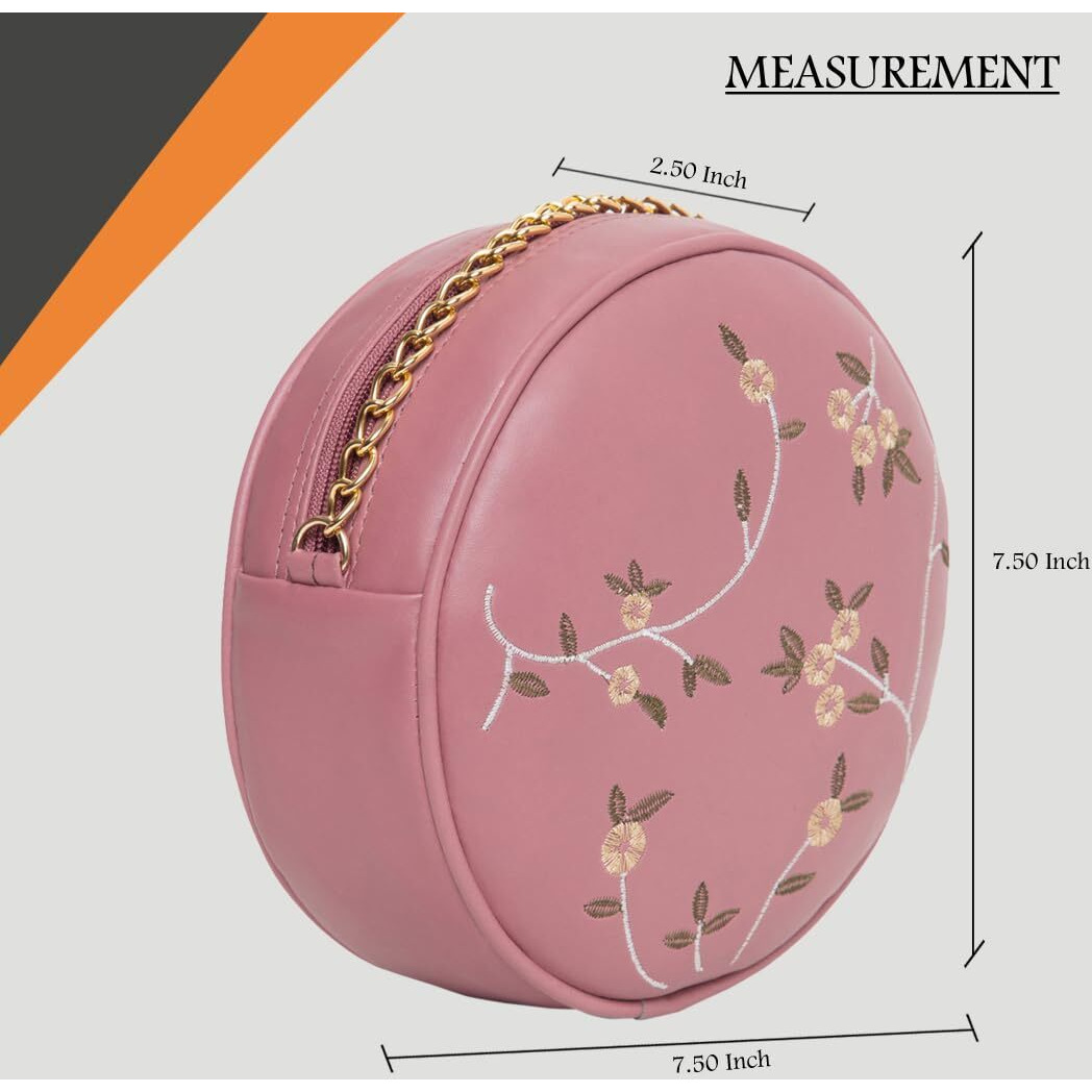 Adisa Women Girls Round Embroided Sling Bag (Sl5080) (D. Pink)