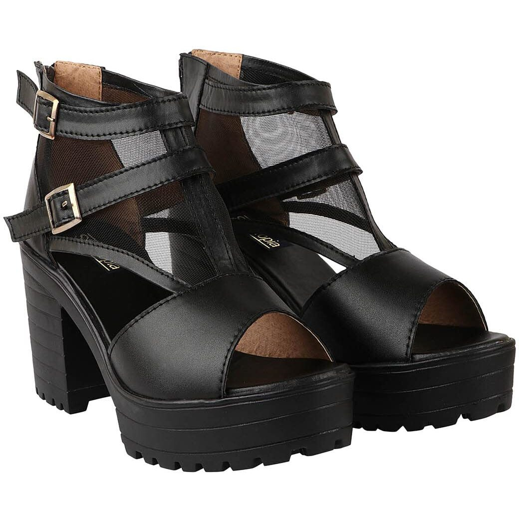 Shoetopia Women's Block Heel Sandal/Black /Eu38 / Uk5