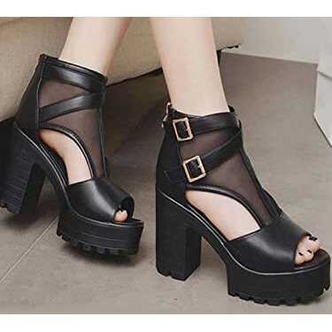 Shoetopia Women's Block Heel Sandal/Black /Eu38 / Uk5