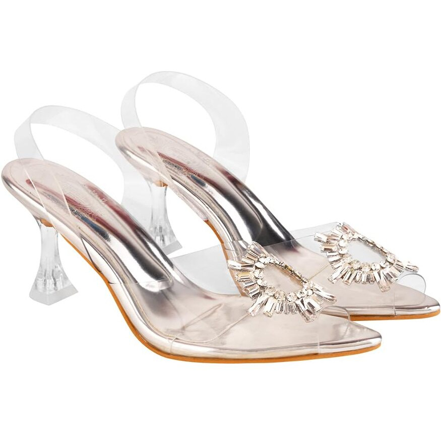 Shoetopia Women's Mesh Heeled Sandal (8 Uk) /Silver