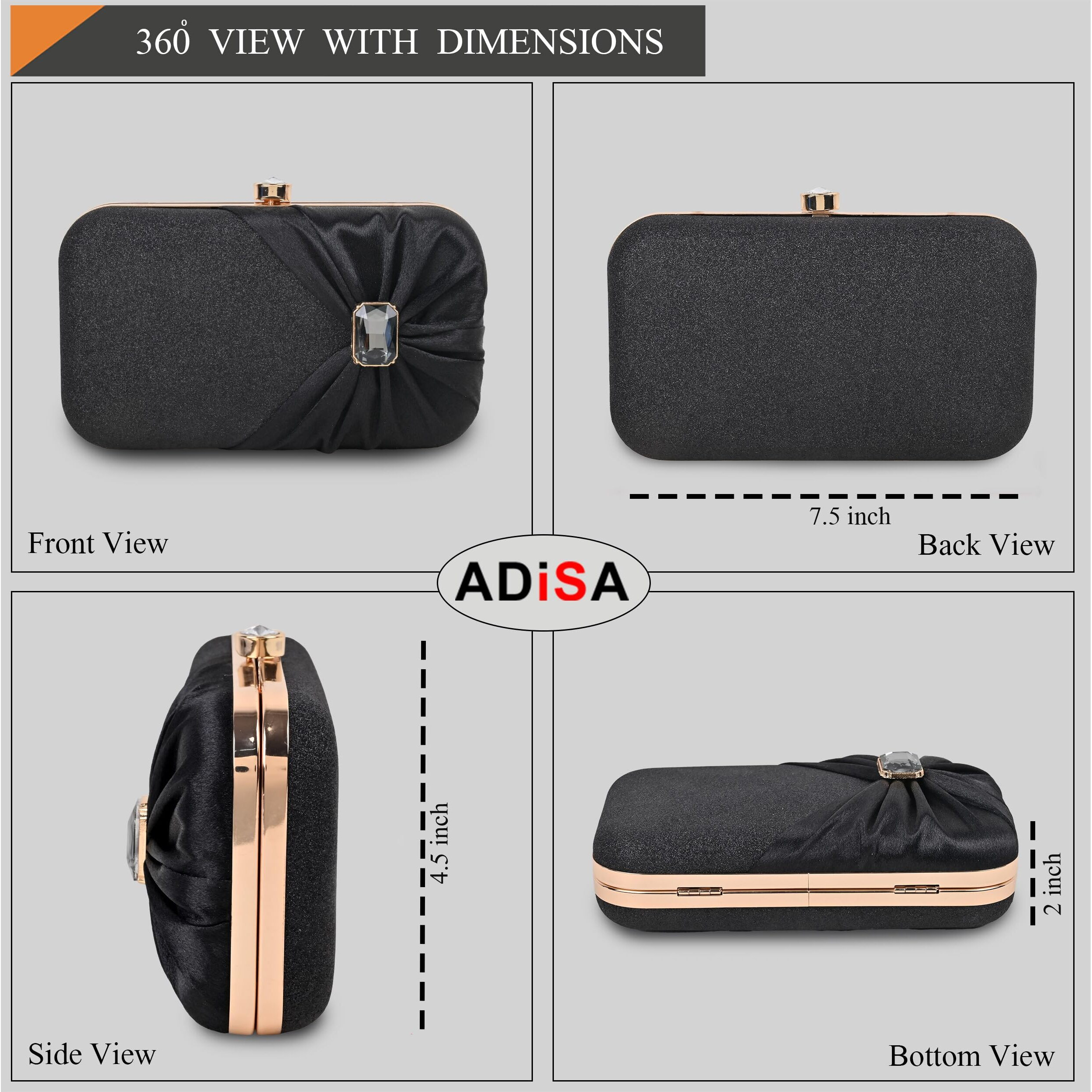 Adisa Studded Formal Party Clutch With Gold Chain For Women And Girls (Cl107-Bla)