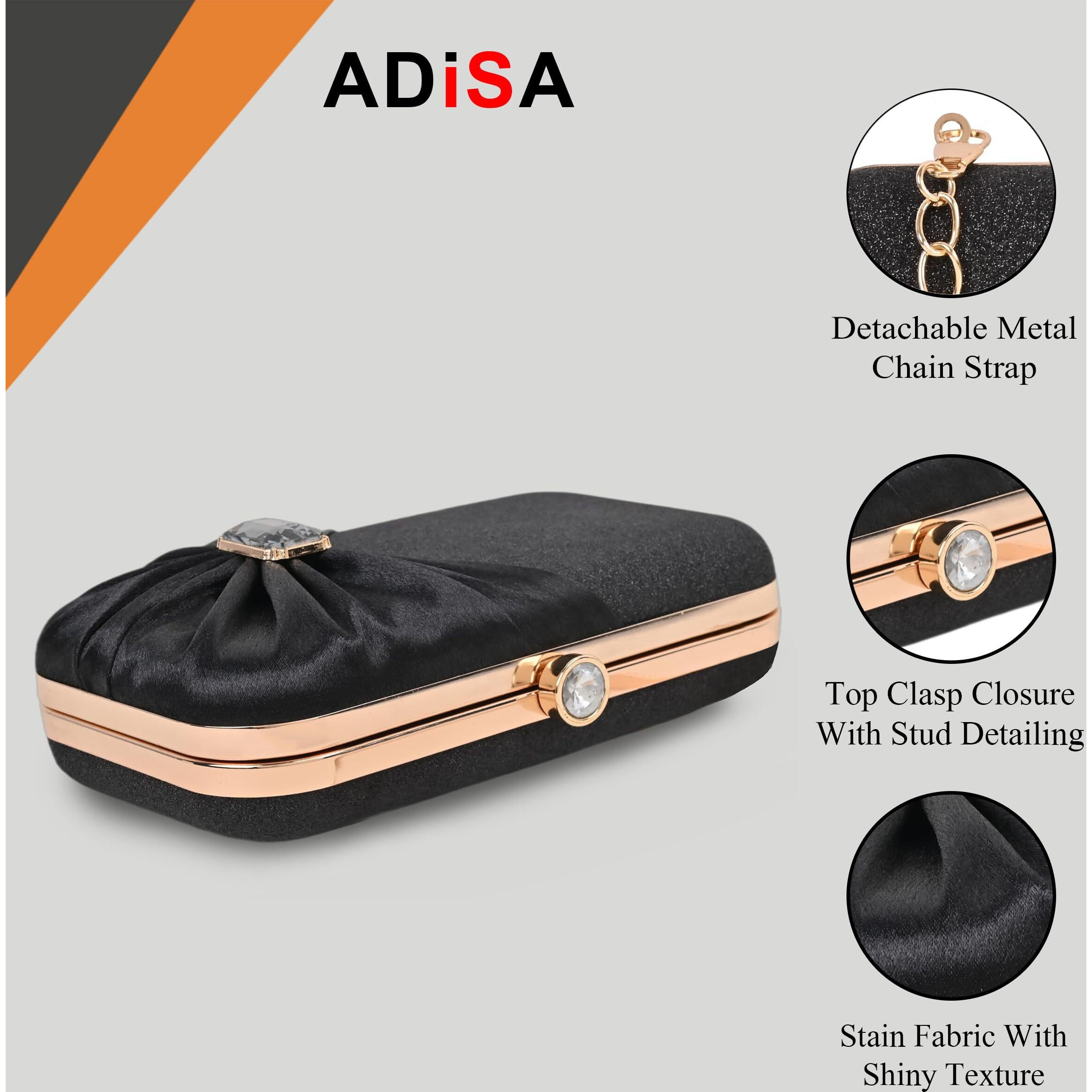 Adisa Studded Formal Party Clutch With Gold Chain For Women And Girls (Cl107-Bla)